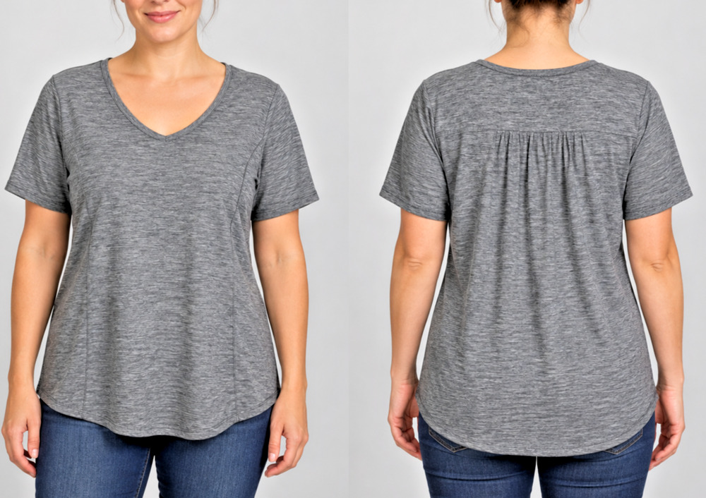 Duluth Trading Womens XL Gray Heather V Neck Short Sleeve Stretch Shirt Workout